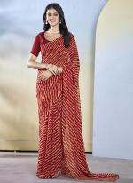 Georgette Maroon Party Wear Printed Ready To Wear Saree